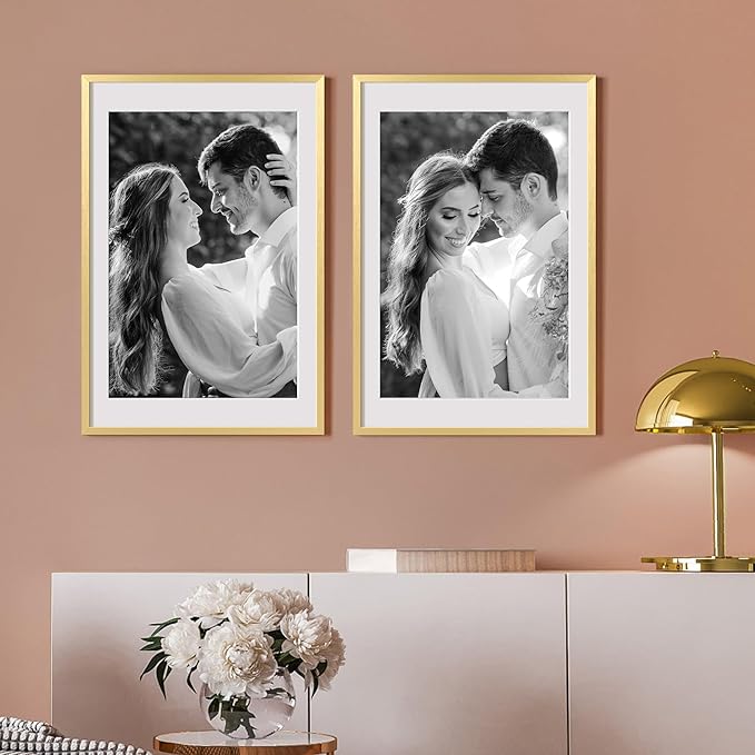 upsimples 24x36 Poster Frame, Display Pictures 20x30 with Mat or 24x36 Without Mat, Wall Hanging Picture Frame, Gold, 1 Pack