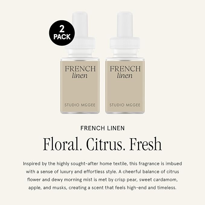 Pura x Studio McGee Home Scent Refill - Smart Air Diffuser - Long-Lasting Luxury Fragrance per Refill - Home Essential - Clean & Safe Diffuser Fragrance - 2 Pack, French Linen