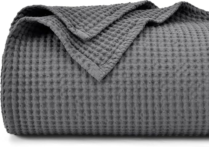 PHF Pre-Washed 100% Cotton Waffle Weave Blanket Twin Size for Bed,Snag Proof Throw Blanket for Couch Spring Summer Lightweight Breathable,Machine Washable, Home Decor Gift - Charcoal