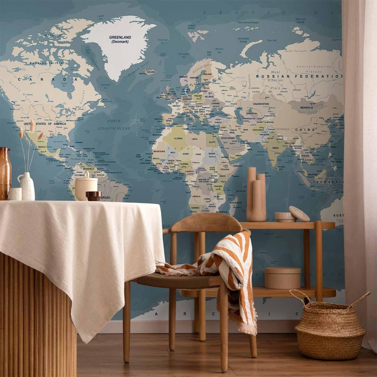 artgeist Wall Mural World Map 154x110 in - XXL Peel and Stick Self-Adhesive Wallpaper Removable Large Sticker Foil Wall Decor Print Picture Image Design Map of The World k-B-0063-a-a