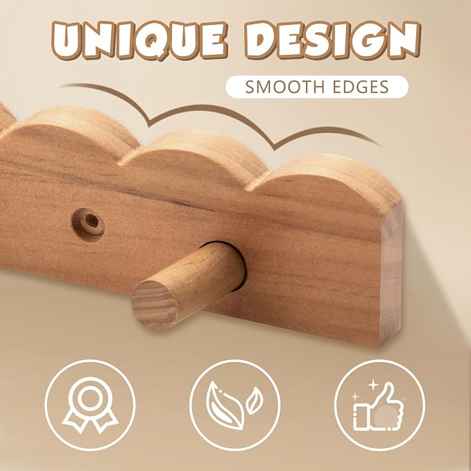 Leinuosen 2 Pack Scalloped Coat Rack Wall Mount Cute Nursery Wall Hook 16 Inch 8 Hooks Wood Backpack Hanger for Toddler Kids Clothes Hat Towel Keys Bathroom Classroom Playroom Nursery Decor