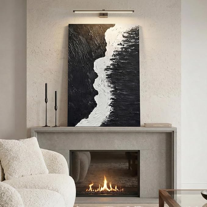 Modern Black &White Abstract Canvas Wall Art,Large 3D Textured Oil Painting | Hand-Painted Vertical Ocean Waves Artwork for Living Room Bedroom Office, Minimalist Contemporary Wall Decor, 24x36 In