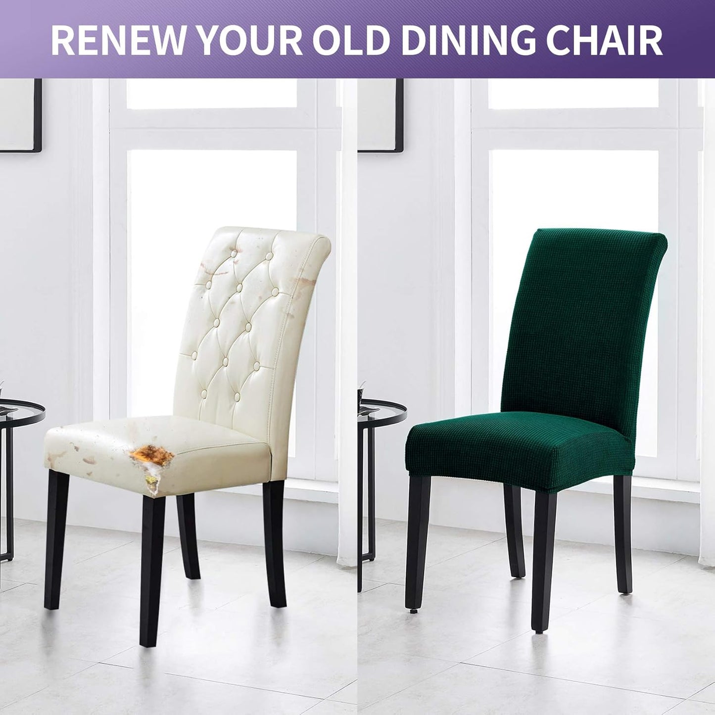 Joccun Chair Covers for Dining Room Set of 6, Dining Chair Slipcovers Stretch Dining Room Chair Covers Seat Protector,Washable Parsons Chair Cover for Home,Hotel,Banquet(Hunter,6 Pack)