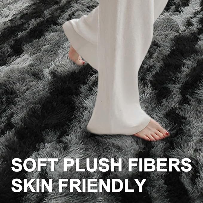 9x12 Ft Extra Large Shag Rugs for Living Room, Ultra Soft Fluffy Furry Area Rugs for Bedroom Indoor Floor, Aesthetic Carpet for Kids Home Decor (Black)