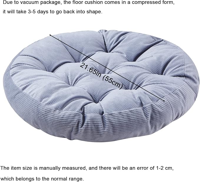 Big Hippo 22" Large Floor Pillow Cushion - Soft Corduroy Seating for Adults, High Rebound Meditation Support to Relieve Pressure on Hard Floors, Yoga & Reading Nook (Gray)