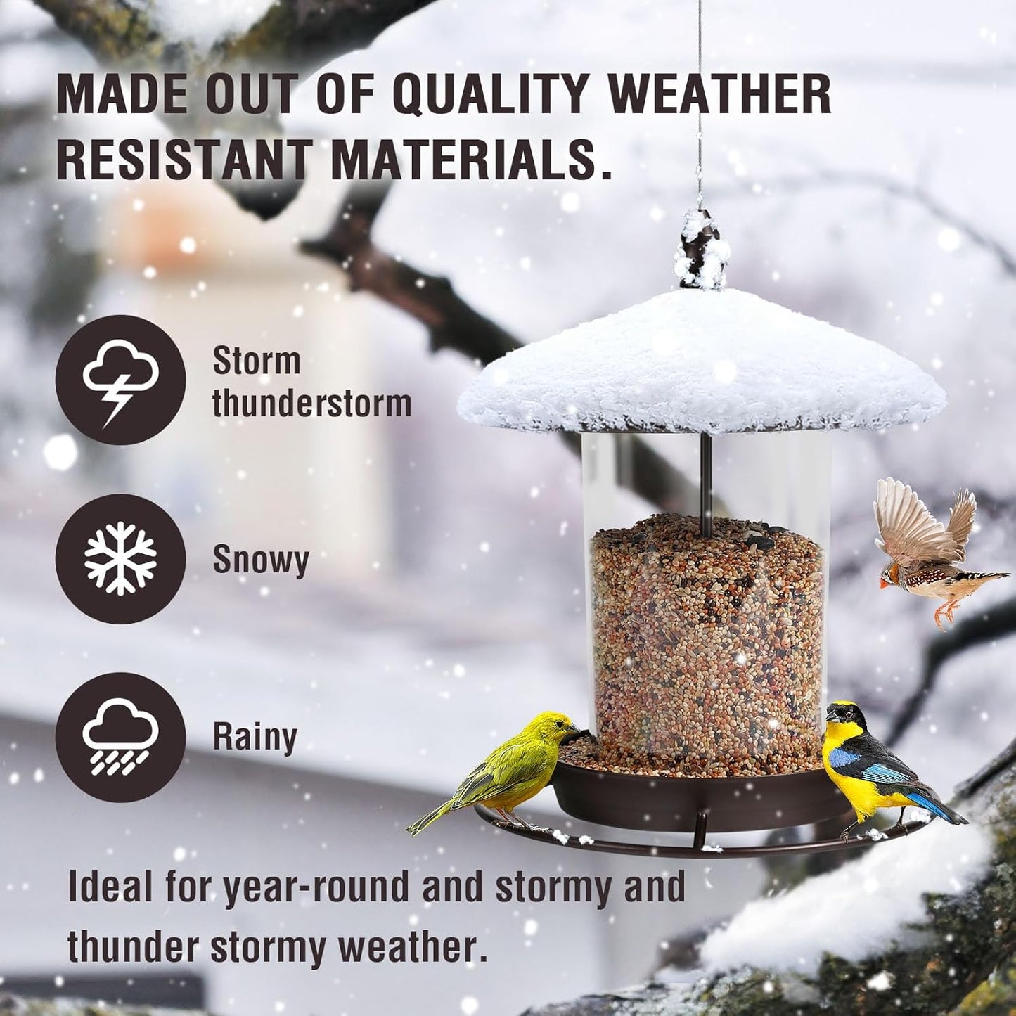 Metal Bird Feeder for Outdoors Hanging,3.0LB Seed Feeder,Easy to Fill & Clean,360° Feeding,Weatherproof Roof for Gardens and Wild Birds,Brown