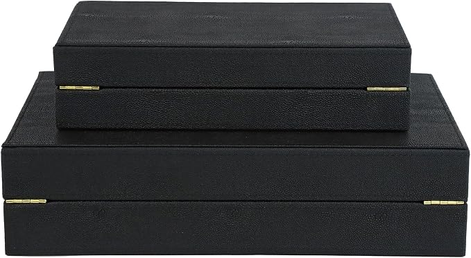 HofferRuffer Faux Leather Decorative Boxes Set of 2, Large Nesting Keepsake Box Accessory Organizer Jewelry Organizer with Hinged Lid, Stacking Storage Box Container for Home or Office (Black)