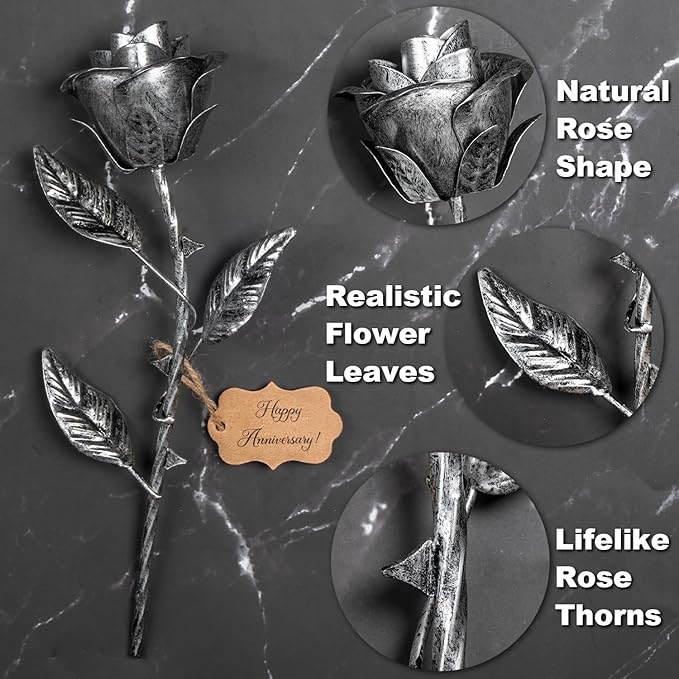 BESZONE Iron Rose Gifts for Her 6th Anniversary Metal Rose Everlasting 6 Year Wedding Anniversary Iron Gifts 11th 11 Year Steel Flower for Wife Husband Him Couples, Handcrafted Love Stained Artwork