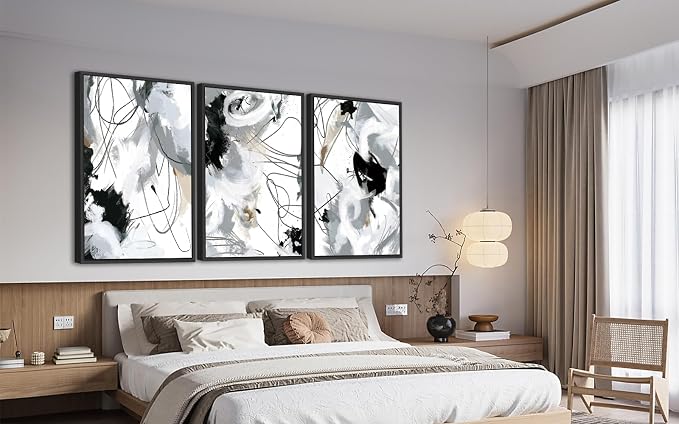 ASDCEUTICALS Large Framed Wall Art - Natural Framed Abstract Canvas Pictures for Living Room Modern Canvas Prints for Bedroom, Black Float Framed Art for Home Office Kitchen Decor 20" X 28" X 3pcs
