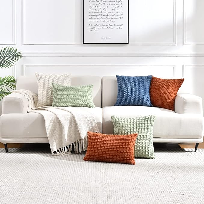 Fancy Homi 2 Packs Sage Green Decorative Throw Pillow Covers 24x24 Inch for Couch Bed Sofa, Modern Farmhouse Boho Home Decor, Soft Cute Plush Corduroy Cushion Case 60x60 CM