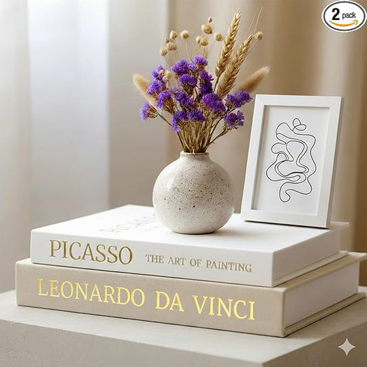 Decorative Books with Picture Frame Set - Set of 2 Decorative Books for Home Decor - Linen Faux/Fake Book for Coffee Table, Bookshelf or Bedside Decor - Hidden Storage Box for Remote & Photo