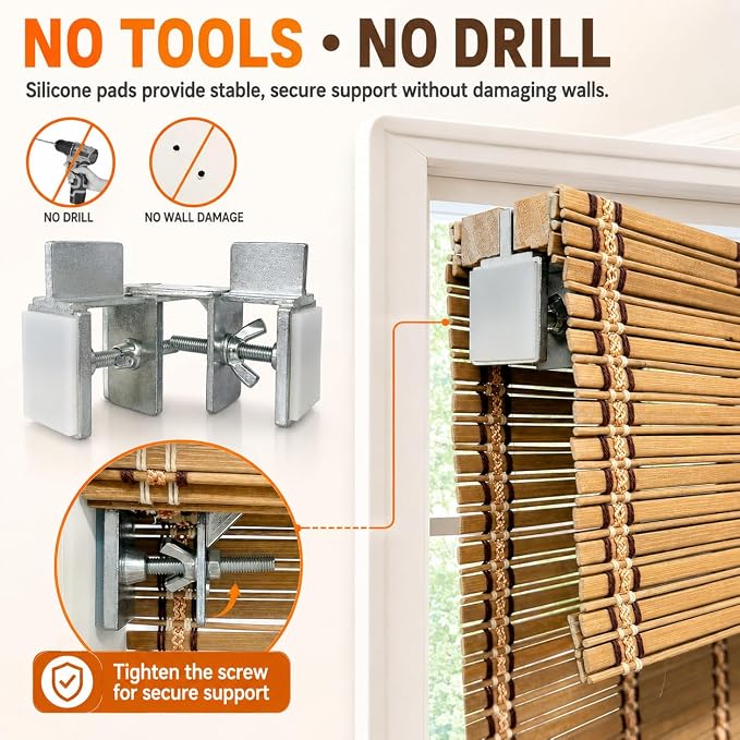 No Drill Bamboo Blinds for Interior Windows, Bamboo Shades for Indoor Windows, Roller Shades for Indoor Window and Outdoor Patio, Easy to Install for Home & Porches