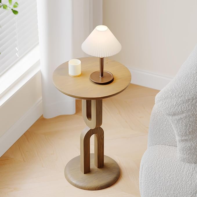 Solid Wood End Table with Sturdy U-Shaped Base, Modern Accent Side Table for Living Room Bedroom, Natural Ash Wood, Easy Assembly (15.75" L x 15.75" W x 23.62" H)