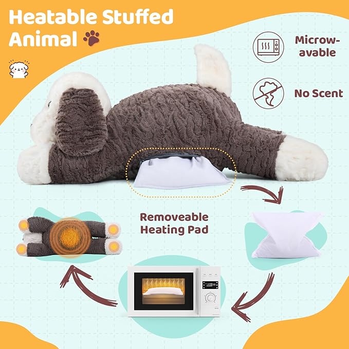 MorisMos 24inch 4Lbs Weighted Microwavable Stuffed Animal, Large Weighted Stuffed Dog Plush, Heatable Unscented Dog Throw Pillow