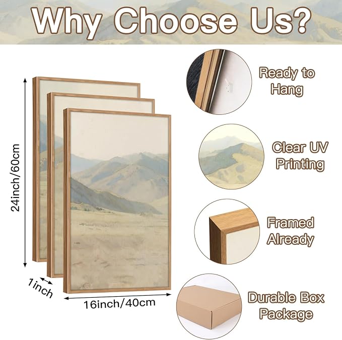 CHDITB Jesus Leaves The 99 Parable of The Lost Sheep Framed Canvas Wall Art(16"x24"), 3 Panels Boho Mountain Nature Landscape Artwork Prints, Large Religious Christian Bible Story Faith LDS Gift Decor for Home Office Bedroom