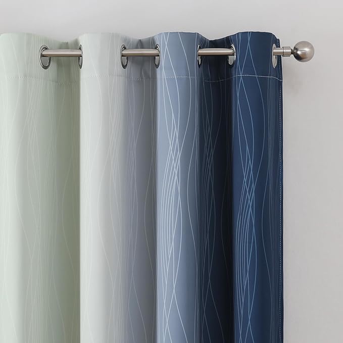 Estelar Textiler Navy Blue and Sage Green Ombre Blackout Curtains 90 Inches Long 2 Panels for Living Room, Thermal Insulated Drapes for Bedroom, Full Light Blocking Curtains for Sliding Door,52Wx90L