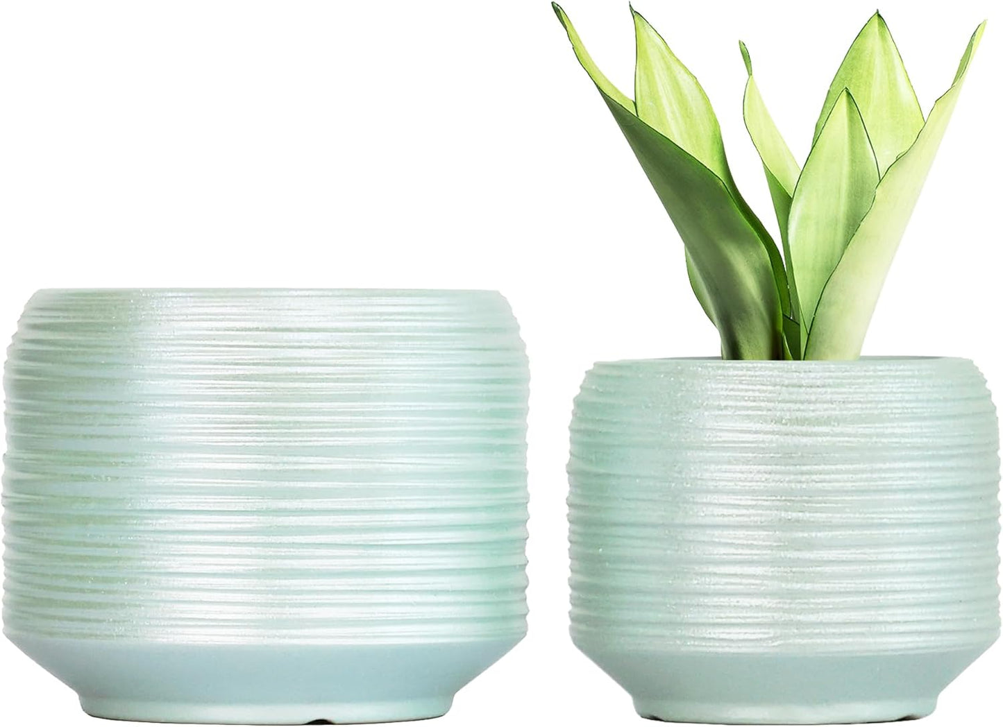 8 Inch + 6 Inch Ceramic Plant Pots Indoor with Drainage – Flower Pot Set, Decorative Indoor Planters for House Plants and Garden Use