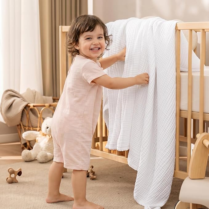 PHF 100% Cotton Muslin Blanket Twin XL Size 66"x90", 4-Layer Lightweight Gauze Throw, Breathable Cloud-Soft Minimalist Blanket for Bed, Couch, Camping & Baby, White, Ideal Gift