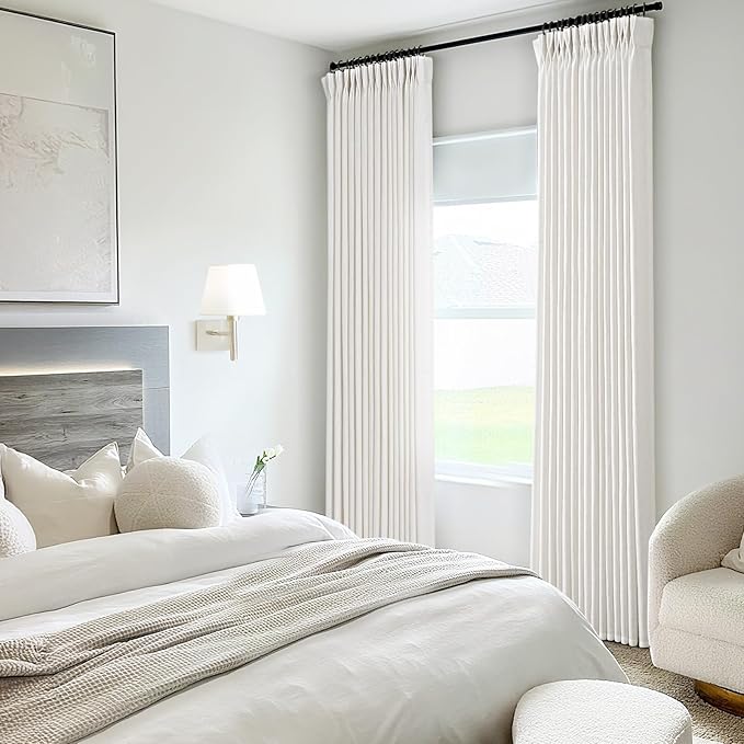 Pinch Pleated Linen Curtains 72 inches Long for Living Room Memory Training Shaped Natural Cream Light Filtering Semi Sheer Curtains 72 inch Length 2 Panel Set Modern Farmhouse Pinch Pleat Drapes