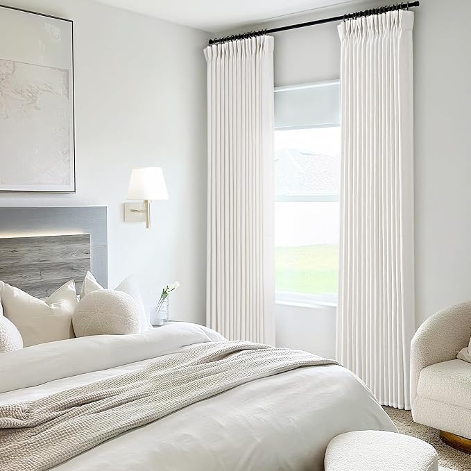 Natural Pinch Pleated Linen Curtains 144 Inch Length 2 Panels for Living Room Bedroom Textured Semi Sheer Drapes Pinch Pleat Rings Window Curtain 40x144