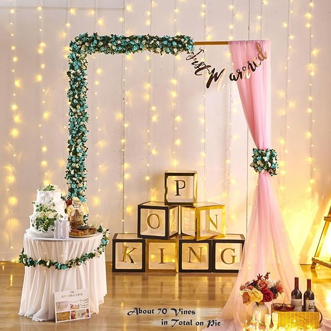 PONKING 6 Pcs x 8.2 ft Flower Garland Artificial Rose Vine Flowers with Green Leaves Hanging Fake Roses Vine for Room Party Home Wedding Birthday Christmas Wall Arch Decor, White Blue Flower