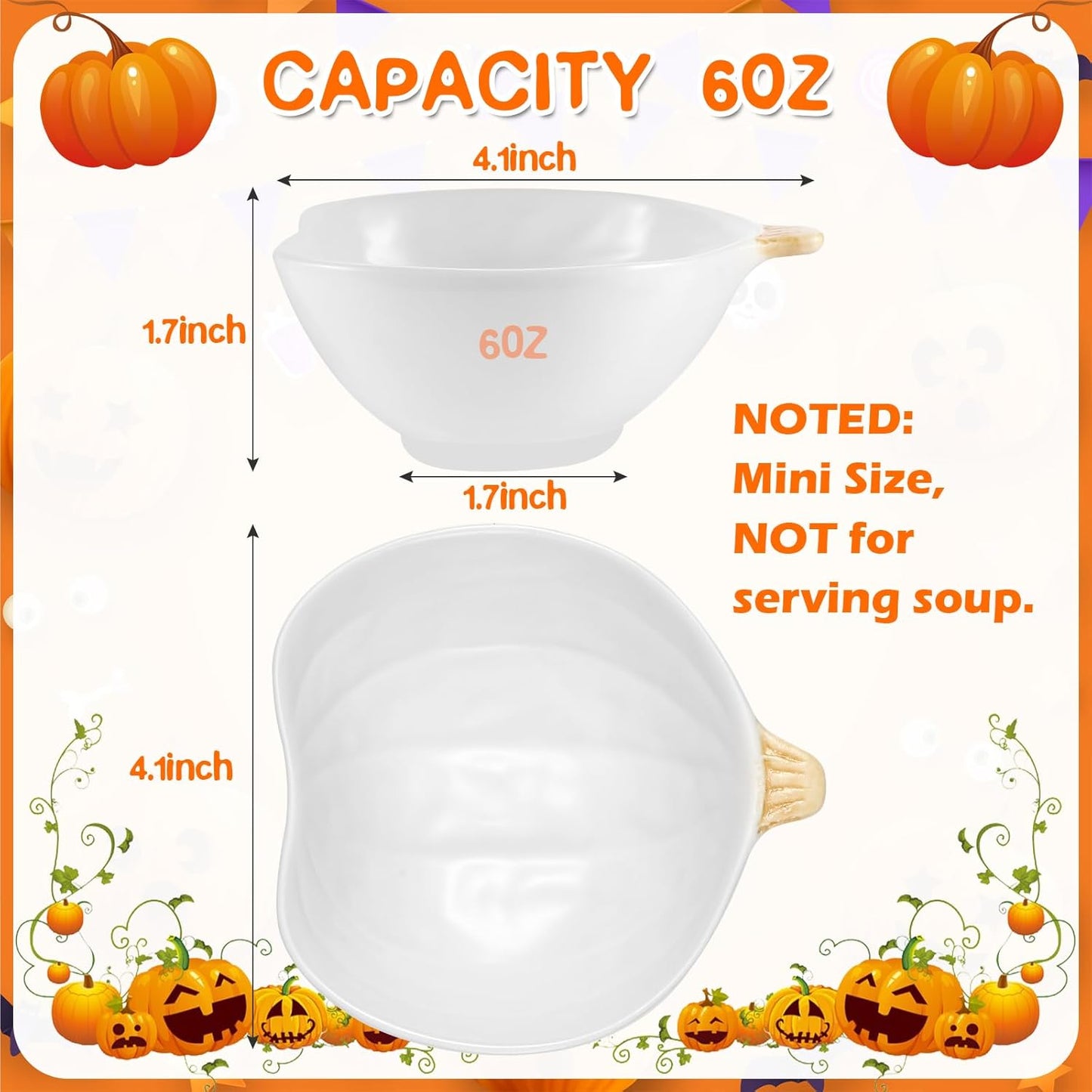 Kolewo4ever 12 Pieces Fall Ceramic Pumpkin Bowl 6 Ounces Ramekins Small Pumpkin Shaped Bowls Orange Dinnerware Decoration for Halloween Thanksgiving Serving Dip, Sauce, Condiments,Snack (Ivory White)