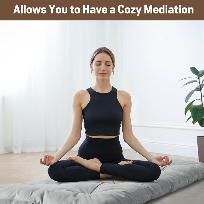 BALAPET Floor Lounger Pillow,Foldable Light Thick Tufted Floor Pillow Cushion with Elasticized Webbing for Easy Storage Floor Lounger for Meditation, Playing, Yoga, Reading, Sleeping(Light Gray)