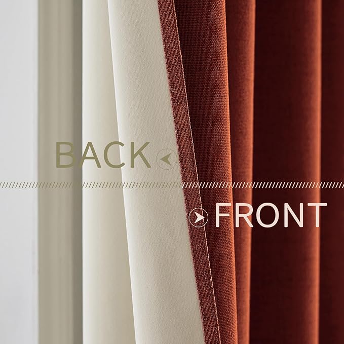 MIULEE Linen Curtains Soild 100% Blackout Thermal Insulated Burnt Orange Fall Curtains Grommet Room Darkening Curtains & Drapes for Living Room Bedroom Nursery 42 x 63, Rust Terracotta (2 Panels)