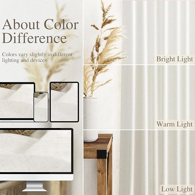 Nanspring Extra Long 108 Inch Curtains Linen for Living Room Beige White Coastal Decor Privacy Light Filtering Curtains Back Tab Rod Pocket Floor to Ceiling Curtain for Bedroom Office 9Ft 60x108