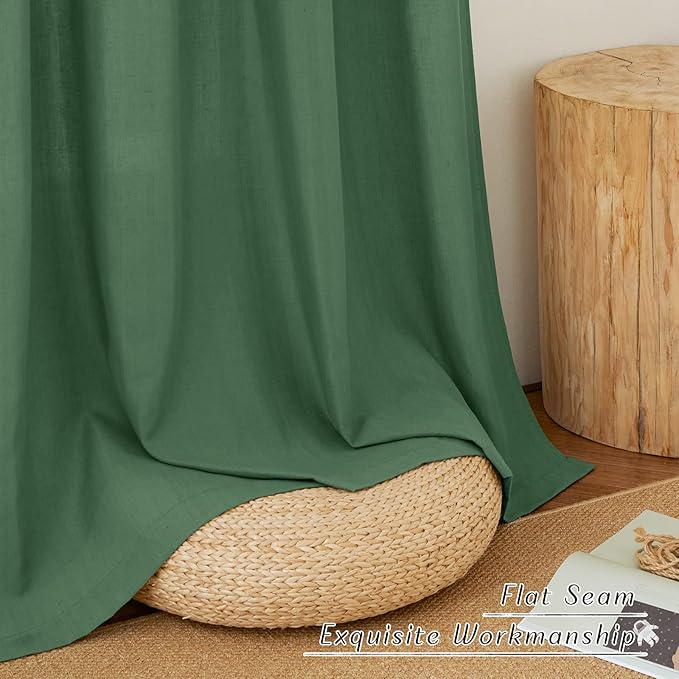 NICETOWN Linen Curtains for Windows 90 inch Long, Grommet Semi Sheer Vertical Drapes Privacy Added with Light Filtering for Doorway/Living Room, Olive Green, W42 x L90, 2 Pieces