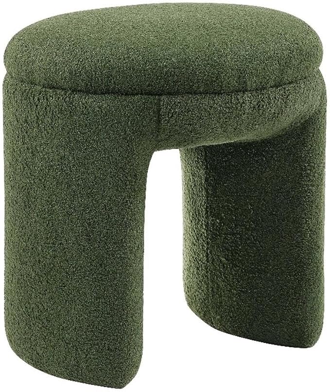 Furniture of America Rami Modern 18-inch Solid Wood Upholstered Ottoman with Pedestal Base, Vanity Stool Chair, Small Foot Stool for Bedroom, Living Room, Entryway, Green