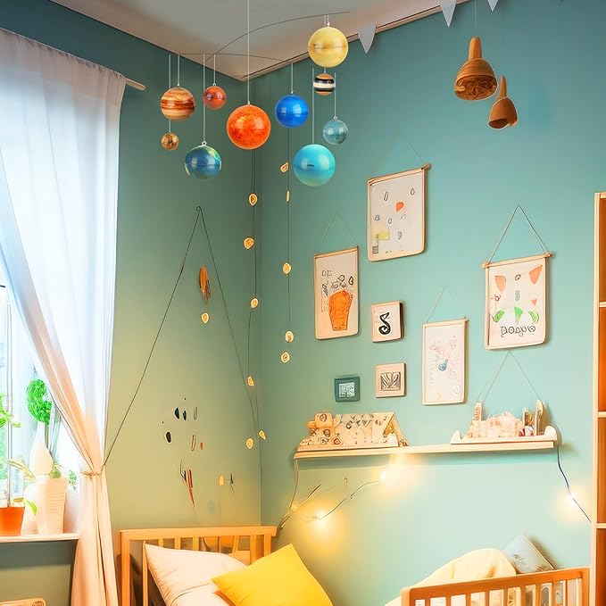 Hollowfly 3D Solar System Mobile Hanging Planets Solar System Decor Educational Planets Model Large Space Nursery Decor for Boys Girl Space Themed Gift