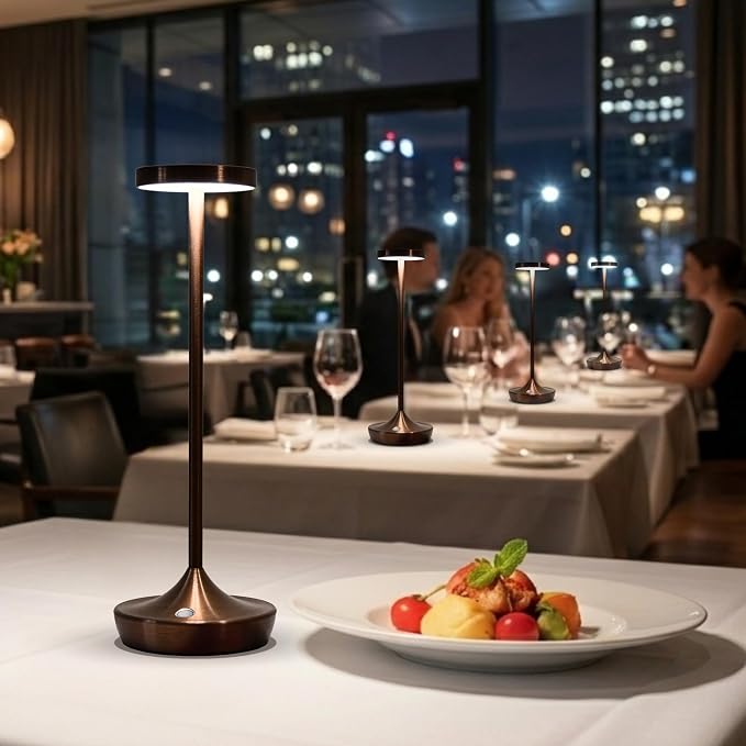 Brown Cordless Table Lamp, Rechargeable 6000mAh Battery Powered LED Desk Lamp, Portable Metal Touch Lamp with 3-Level Dimming, Waterproof for Restaurant, Dining, Patio, Home Decor (2 Brown)