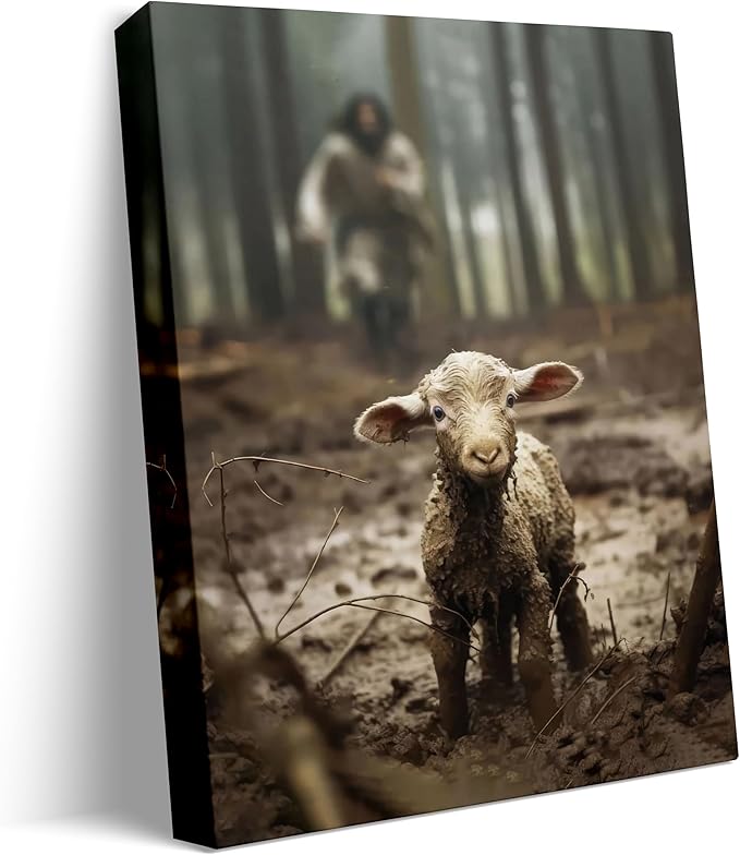 Jesus and Lamb Canvas Wall Art Jesus Running After Lost Lamb Picture Wall Art Canvas Print Christian Home Decor 12x16 inch