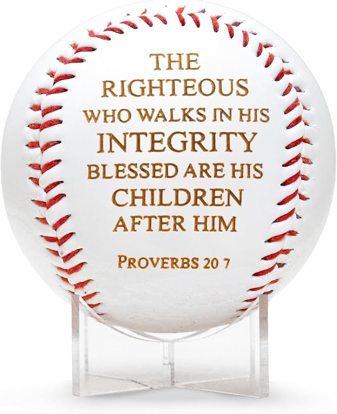 Christian Baseball Gifts – Proverbs 20:7 Integrity Scripture Baseball for Men, Boys, Women, Girls, Team Players – Faith Room Decor, College Dorm, Christmas Gift, Baseball Party Decoration