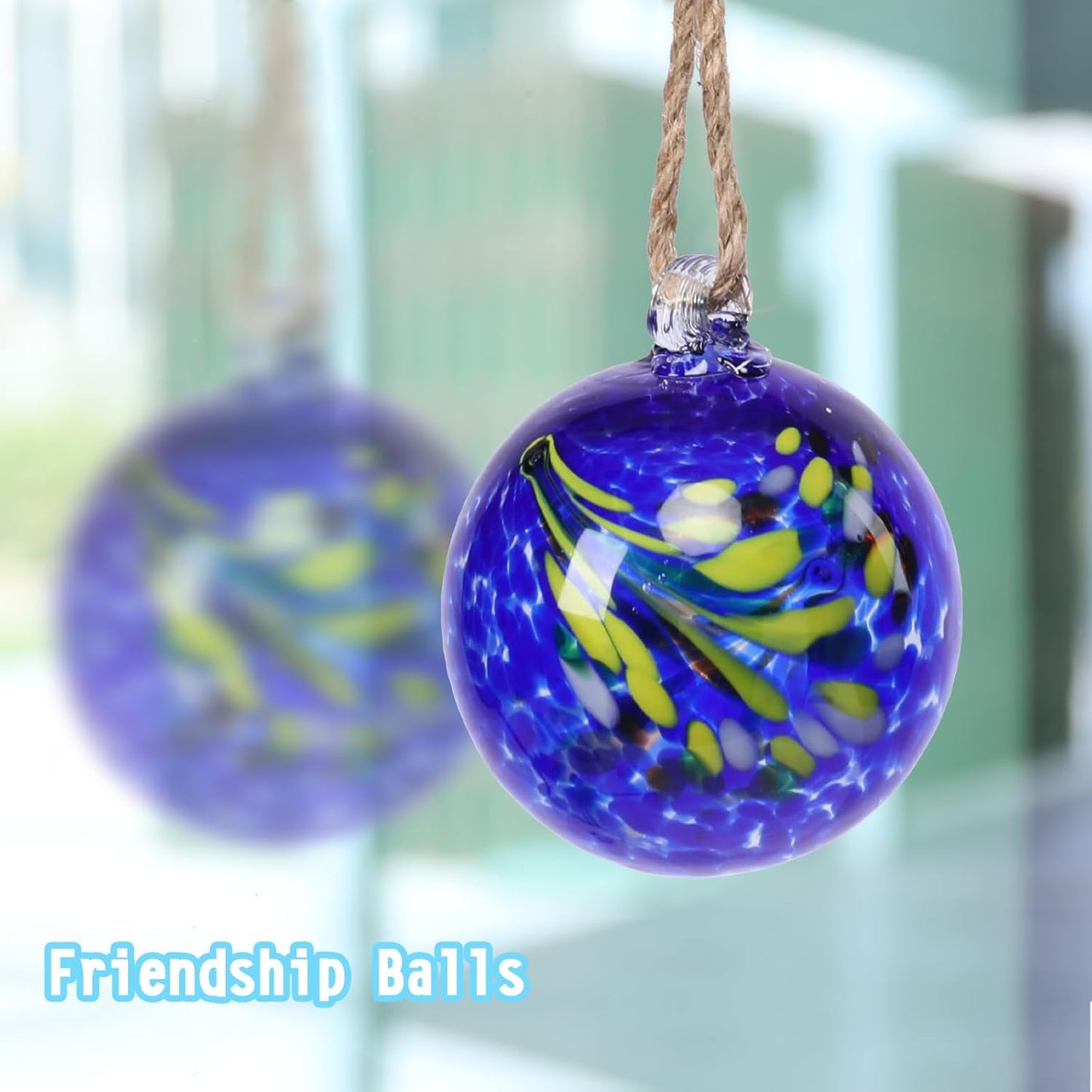 VCUTEKA Hanging Garden Gazing Ball, Hand-Blown Glass Witch Ball for Outdoor Garden Décor, 6" Blue Swirl