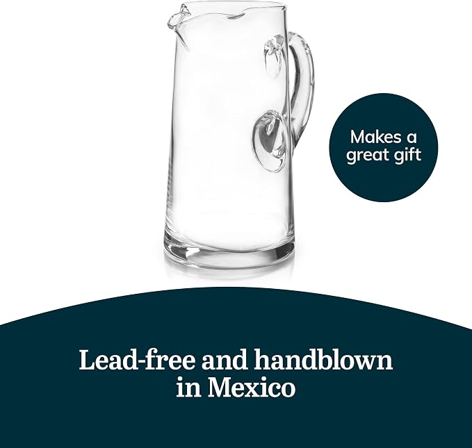 Libbey Cantina Clear Glass Pitcher, 90 Oz, Modern, Elegant Glass Pitcher for Cocktails, Iced Tea & More, Handblown Beverage Serveware for Parties