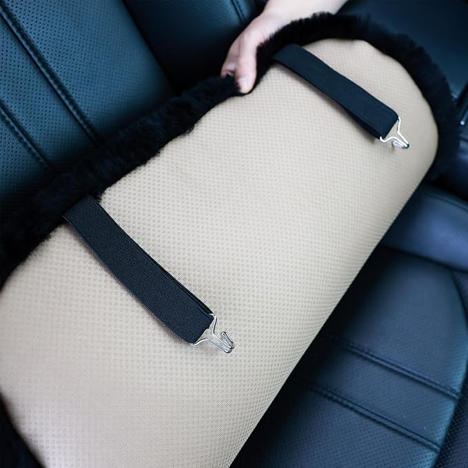 OGLAND 2 Pack Fuzzy Genuine Sheepskin Car Seat Covers for Women Auto Interior Accessories Cushiona with Soft Wool Fur Non-Slip, Graphite