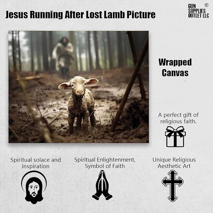Jesus and Lamb Canvas Wall Art Jesus Running After Lost Lamb Picture Wall Art Canvas Print Christian Home Decor 12x16 inch
