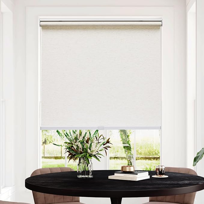 Persilux Custom Size Natural Woven Cordless Roller Shades, Free-Stop Window Shades for Home, Roller Window Shades, Light Filtering Window Blinds for Windows, Kitchen and Door (Cream)