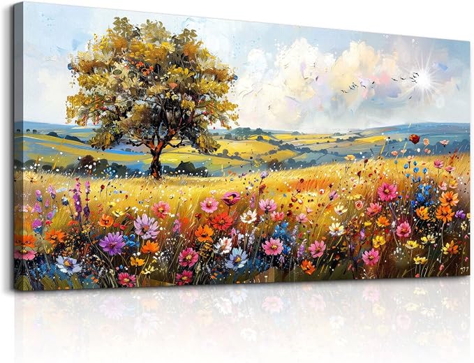 hyidecorart Large Wall Art For Bedroom Canvas Wall Decor For Living Room Office Decorations Flower Scenery Watercolour Wall Paintings Field Pictures Artwork Aesthetic Room Home Decor Hang Easy