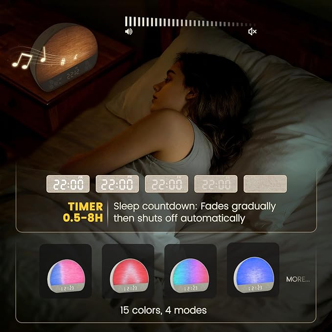 JONRRYIN Sunrise Alarm Clock Wake Up Light for Heavy Sleeper, 37 White Noise Sounds, Tap Snooze, Bluetooth Speaker, Remote Control, USB Port, 15 Color Dimmable NightLight for Bedroom