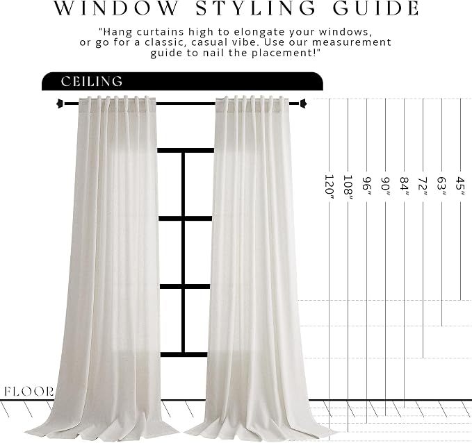 Jowels Natural Linen Curtains 63 Inch Long 2 Panels for Living Room | Ivory Light Filtering Sheer Curtain,Back Tab Pocket Pleated Look,Modern Farmhouse Textured Privacy Drapes for Bedroom Window
