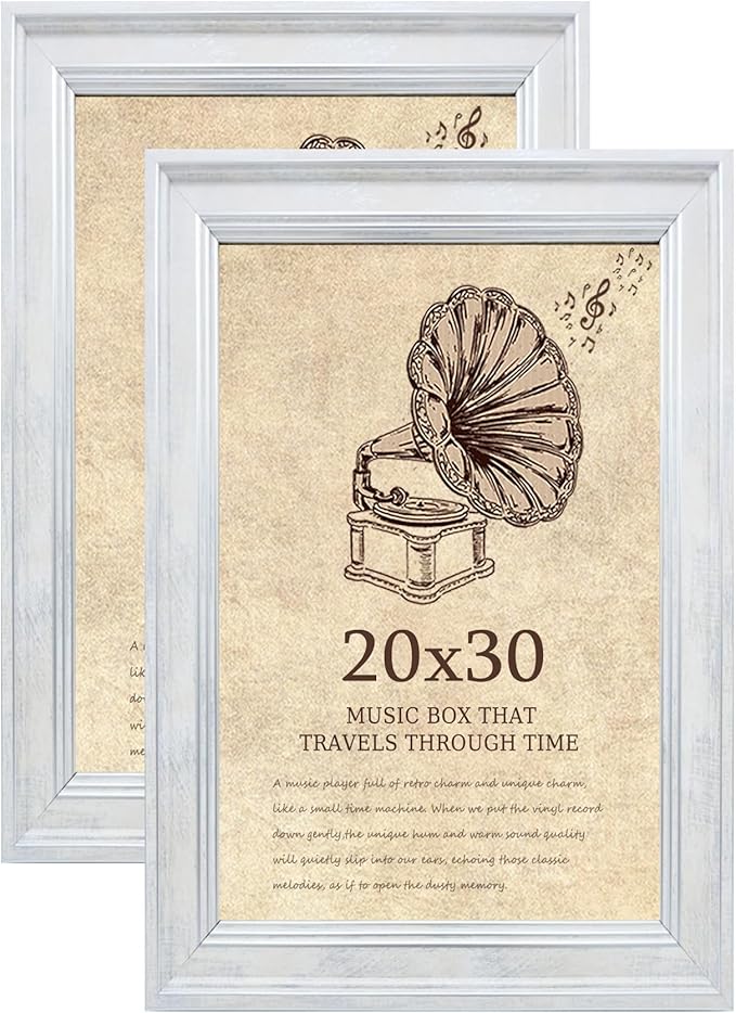 20x30 Picture Frame with Real Glass set of 2, Vintage Frames - Antique Style Frames for Wall - Ornate Frame for Rustic White Office or Home Decor Display Family Friends Wedding Gift