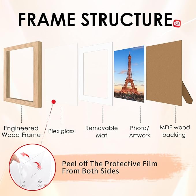 FIXSMITH 10 Pack Natural Picture Frames Collage Wall Decor for Mounting or Tabletop Display, Gallery Wall Frame Set with Two 8x10 Natural Frames, Four 5x7 and Four 4x6 Frames, Multi-Pack Photo Frame Set
