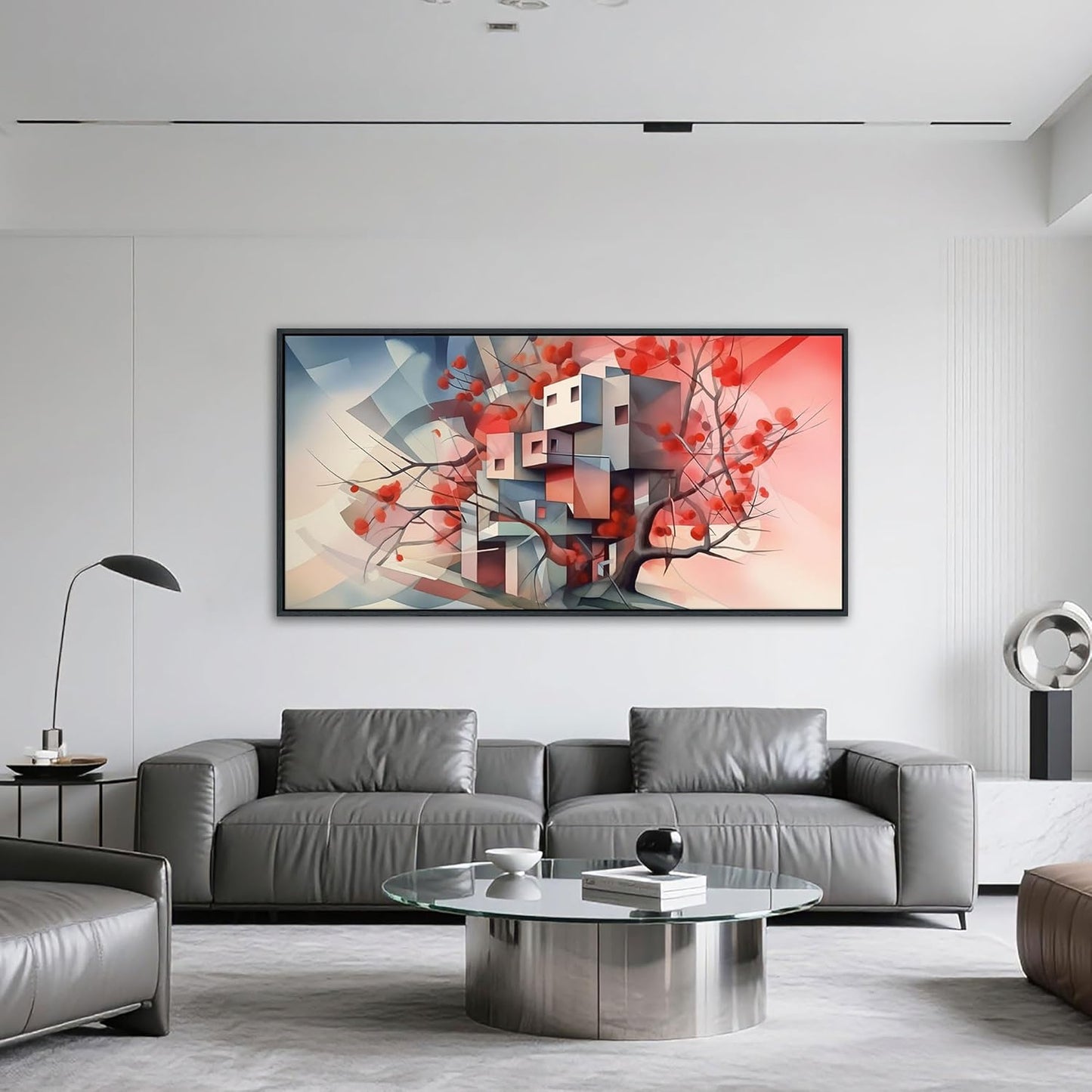 QZQCBLC Large Canvas Wall Art, Red Tree Abstract Space Pictures Ultra Modern Style Geometry Paintings Artwork for Living room Bedroom kitchen Home Office Cafe Game Yoga Room Decor 24x48 IN