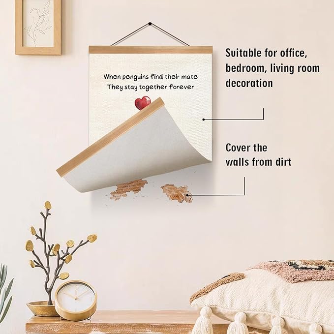 Penguin Love Canvas Wall Art, Romantic Couple Poster with Wooden Frame, Hanging Home Decor,Cute Penguins Poster Gifts for Wife,Husband,Boyfriend and Girlfriend,or Valentine's Day Gift 12x16inches