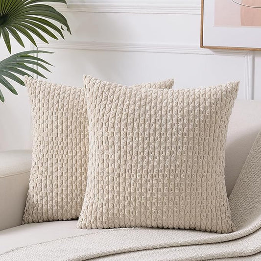 Fancy Homi 2 Packs Tan Decorative Throw Pillow Covers 20x20 Inch for Couch Bed Sofa, Modern Farmhouse Boho Home Decor, Soft Cute Plush Corduroy Beige Cushion Case 50x50 CM