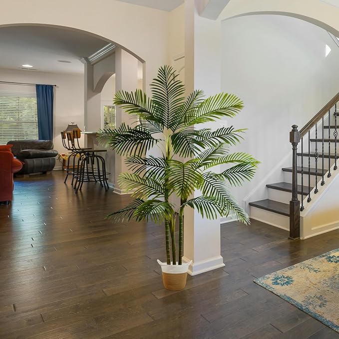 Warmplants Artificial Palm Tree, 7ft Fake Areca Palm Plant with Basket, Large Faux Phoenix Palm UV Resistant Plants for Indoor Outdoor Home Garden Patio Office Décor