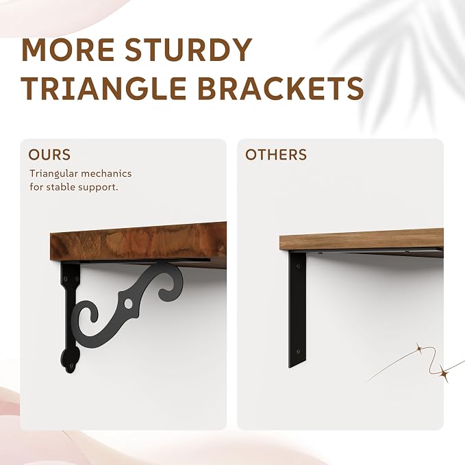48 Inch 2 Tier Solid Wood Floating Shelves for Wall with Metal Brackets | 48 inch solid pine shelves, 2 tier, walnut finish, metal brackets for books, decor and home storage